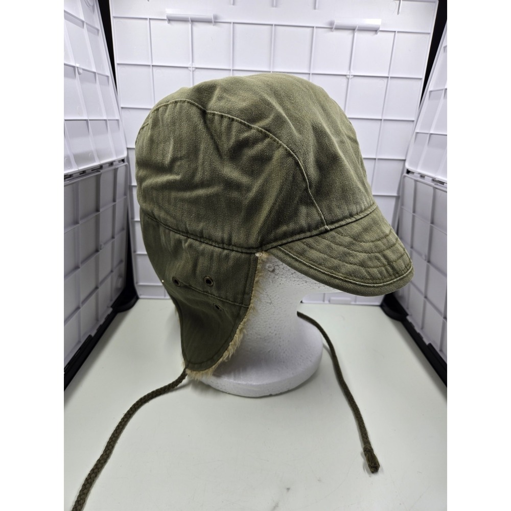 Y2K American Eagle Sherpa Lined Trapper Hat Field Pile Cap Green One Sz Aviator